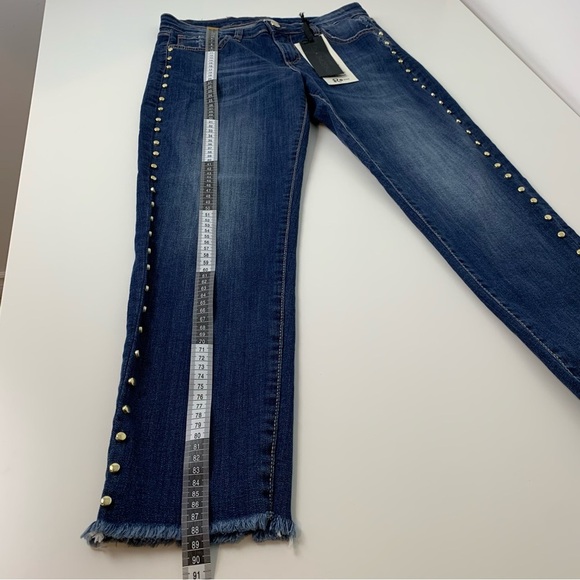 NWT Rinascimento Jeans Denim Blue Studs Raw Hem Sz Large Slim Glam Rockstar - Picture 4 of 16